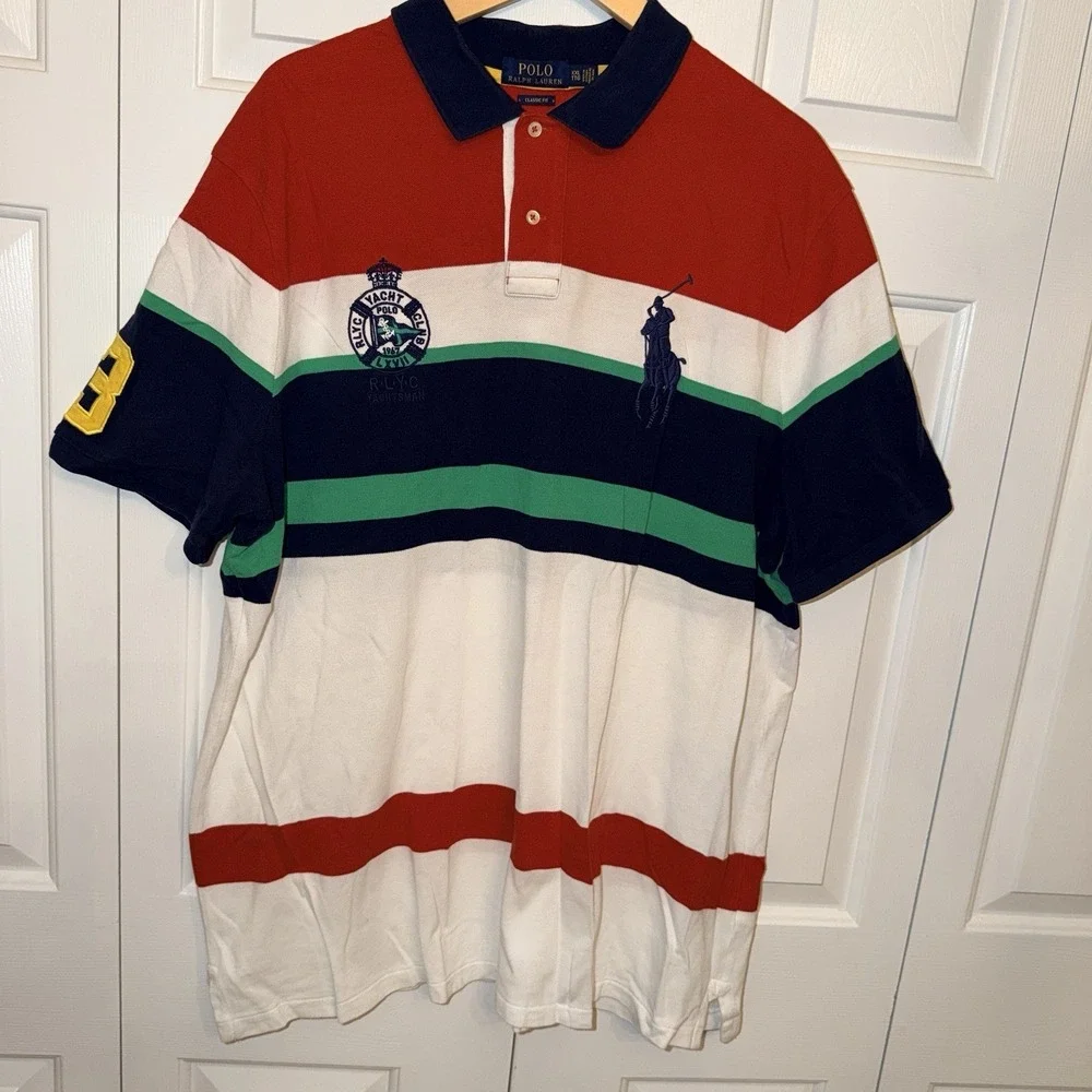 Polo Ralph Lauren Shirt Men 2XL Yacht Club Big Pony Crest Preppy Striped